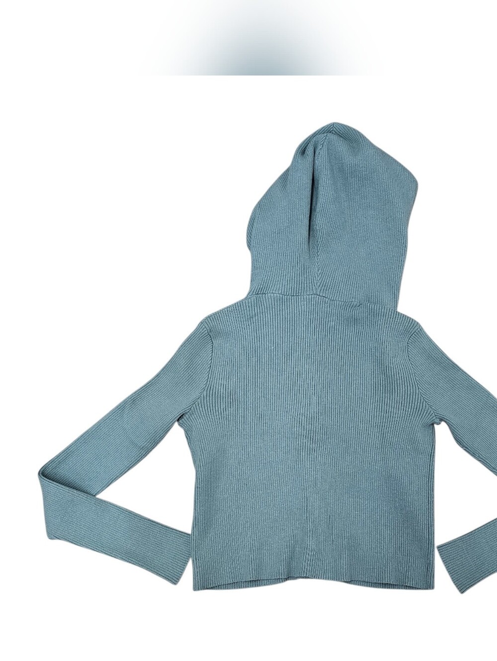 Harlow Cropped Ribbed Zip-Up Hoodie in Sage Green - Picture 3 of 7